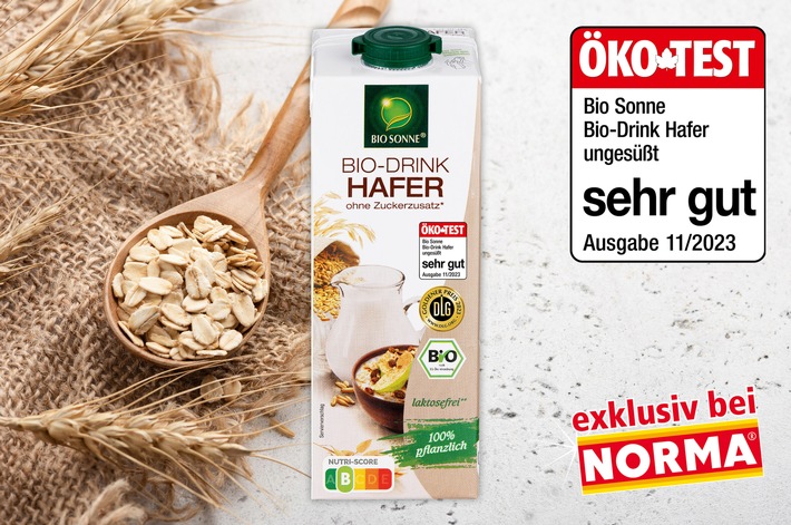 Bio-Hafer-Drink von NORMA überzeugt im großen ÖKOTEST und schneidet &quot;sehr gut&quot; ab / BIO SONNE-Produkt garantiert guten Geschmack und gesunde Inhaltsstoffe für wenig Geld