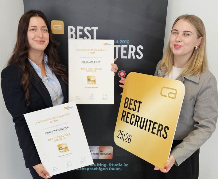 BEST RECRUITERS 2025/26-Auszeichnung / Klüh auf Platz 1 der größten Recruiting-Studie Deutschlands