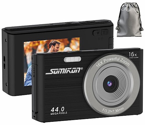 Besondere Momente in Foto und Video festhalten: Somikon Digitale Foto-Kompaktkamera, interpolierte 4K-Auflösung, Sony-Sensor, 44 MP