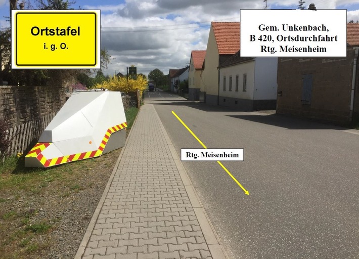POL-PDKL: Verkehrsüberwachung in Unkenbach, B 420 
Einsatz des mobilen Geschwindigkeitsmessgerätes im westlichen Donnersbergkreis