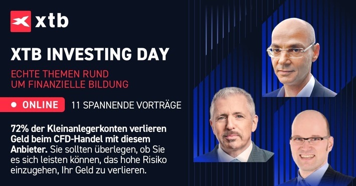 XTB Investing Day 2021: Kostenfreie Online-Konferenz für Anleger & Investoren auch im Nachhinein abrufbar. Echte Themen rund um finanzielle Bildung. 11 spannende Vorträge zum Investment-Allgemeinwissen, Aktien, ETFs, Kryptos und mehr. / Weiterer Text über ots und www.presseportal.de/nr/160006 / Die Verwendung dieses Bildes ist für redaktionelle Zwecke unter Beachtung ggf. genannter Nutzungsbedingungen honorarfrei. Veröffentlichung bitte mit Bildrechte-Hinweis.