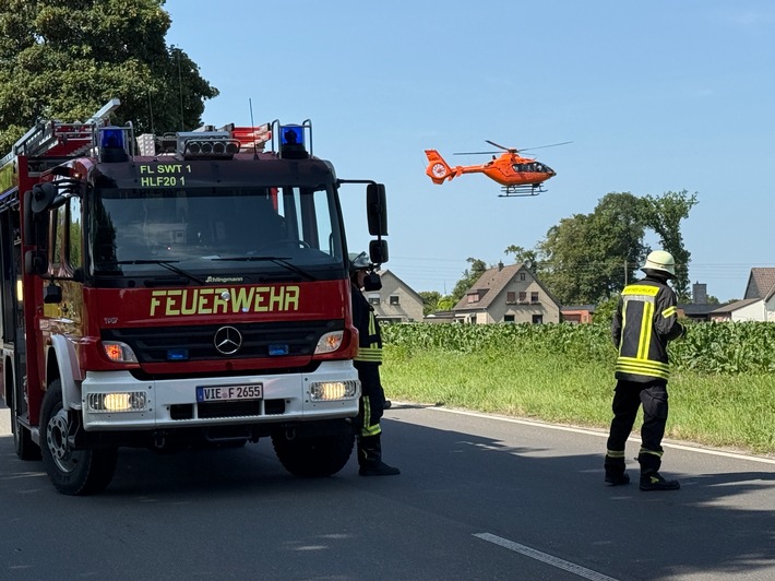 FFW Schwalmtal: Schwerer Verkehrsunfall in Hehler - Motorradfahrer schwer verletzt, Rettungshubschrauber im Einsatz