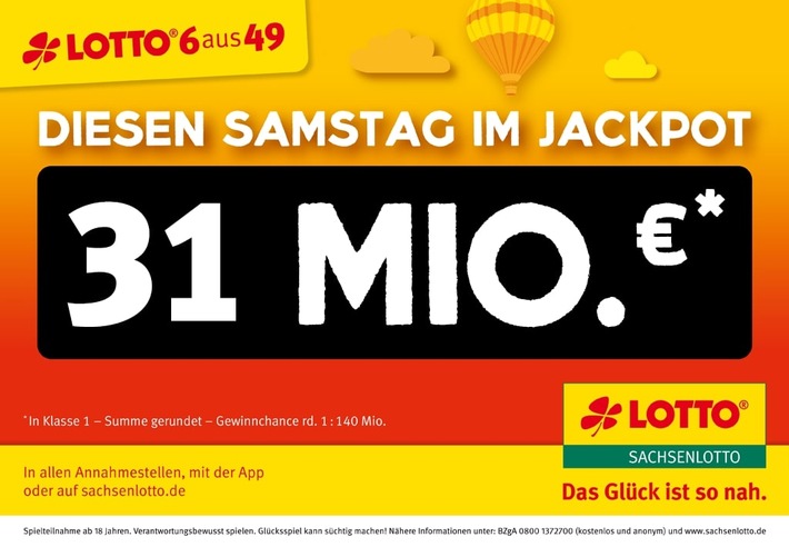 LOTTO 6aus49-Jackpot steigt auf rund 31 Millionen Euro