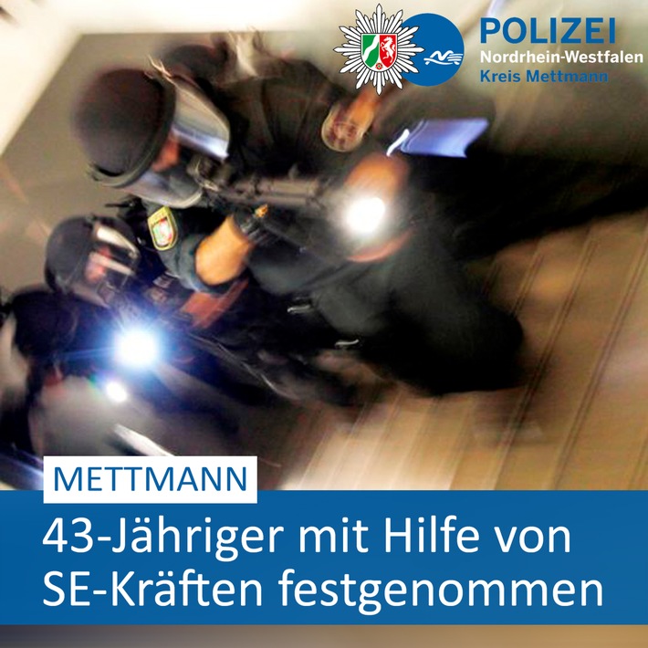 POL-ME: 43-Jähriger mit Hilfe von Spezialeinsatzkräften in Gewahrsam genommen - Mettmann - 2312070