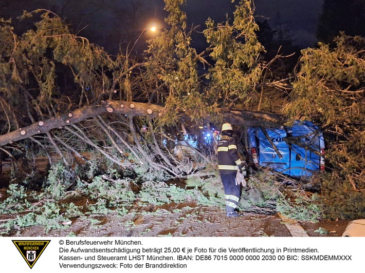 FW-M: Baum beschädigt Kleintransporter (Arabellapark)