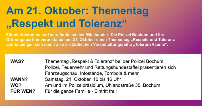 POL-BO: Blaulichttag trifft auf städtische Ausstellung: Aktionstag der Polizei Bochum am 21. Oktober