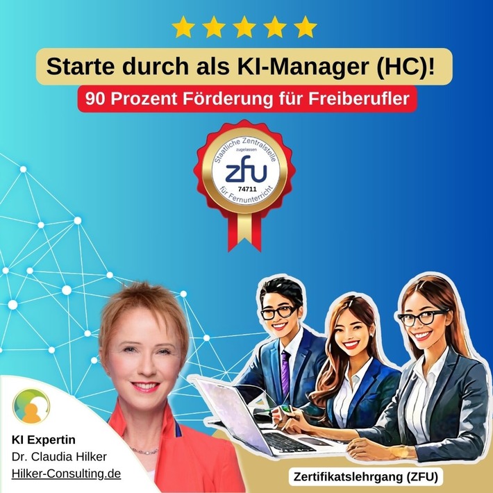 Start des Lehrgangs KI-Manager (HC) am 15.04.2024 / Praxisorientierte Weiterbildung zur Künstlichen Intelligenz von Hilker Consulting unter Leitung der KI-Expertin Dr. Claudia Hilker