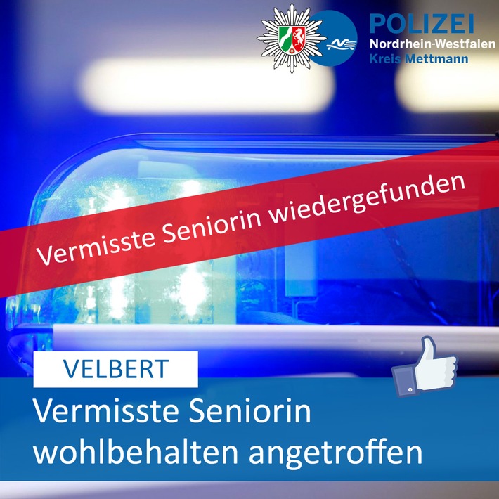 POL-ME: Vermisste Seniorin wohlbehalten angetroffen - 2503088