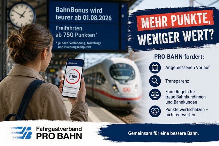 PRO BAHN: Bahn-Chefin Palla bricht Preisversprechen: Bis zu ein Drittel höhere BahnBonus-Preise für flexible Freifahrten sind eine versteckte Preiserhöhung