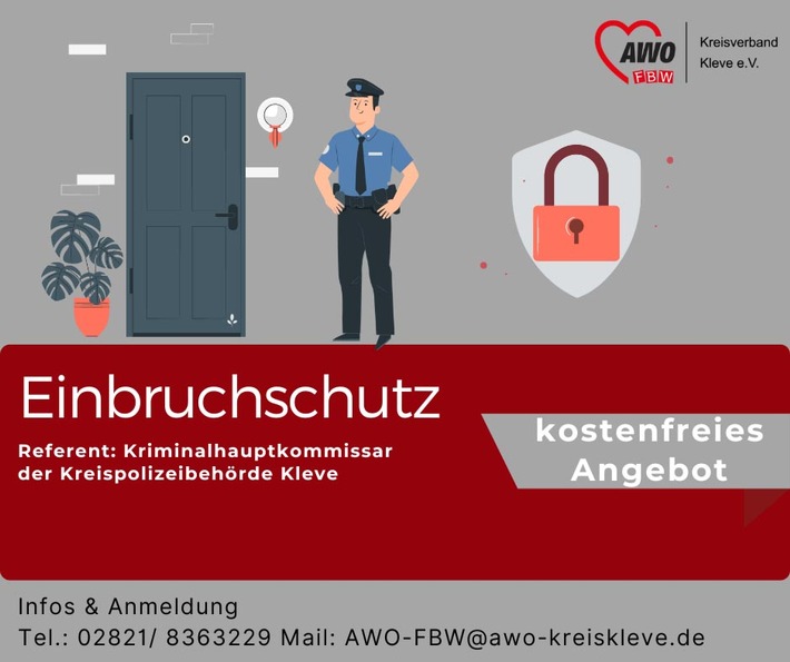 POL-KLE: Kreis Kleve - Zum Thema "Einbruchschutz": Kreispolizeibehörde Kleve und AWO Familienbildungswerk bieten kostenfreie Vorträge an