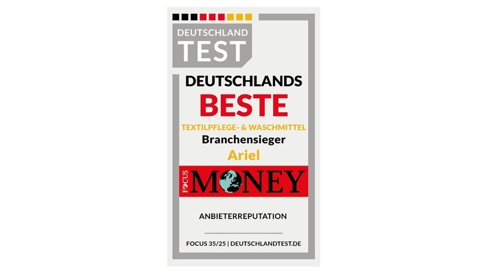 Deutschlands BESTE 2025 Ariel Branchensieger / Weiterer Text über ots und www.presseportal.de/nr/13483 / Die Verwendung dieses Bildes für redaktionelle Zwecke ist unter Beachtung aller mitgeteilten Nutzungsbedingungen zulässig und dann auch honorarfrei. Veröffentlichung ausschließlich mit Bildrechte-Hinweis.