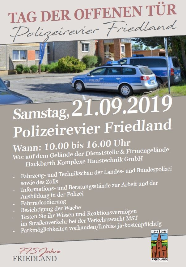 POL-NB: Einladung zum Tag der offenen Tür im Polizeirevier Friedland