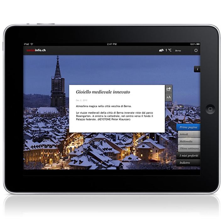 swissinfo.ch lancia un&#039;applicazione iPad in 9 lingue