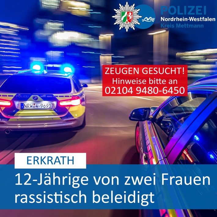 POL-ME: Am Bahnhof in Hochdahl-Millrath: Zwölfjährige rassistisch beleidigt - Polizei sucht Zeugen - Erkrath - 2002096