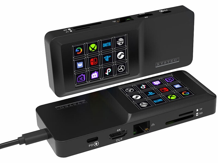 Apps, Software u.v.m. mit 12 programmierbaren Shortcuts steuern: Xystec Software-Controller & Dock mit Touch-Display, 4K-HDMI-Port, 3xUSB, LAN