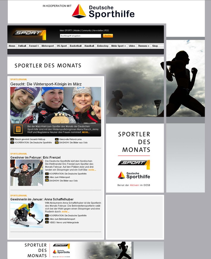 SPORT1 neuer Partner bei Wahl "Sportler des Monats" (mit Bild)