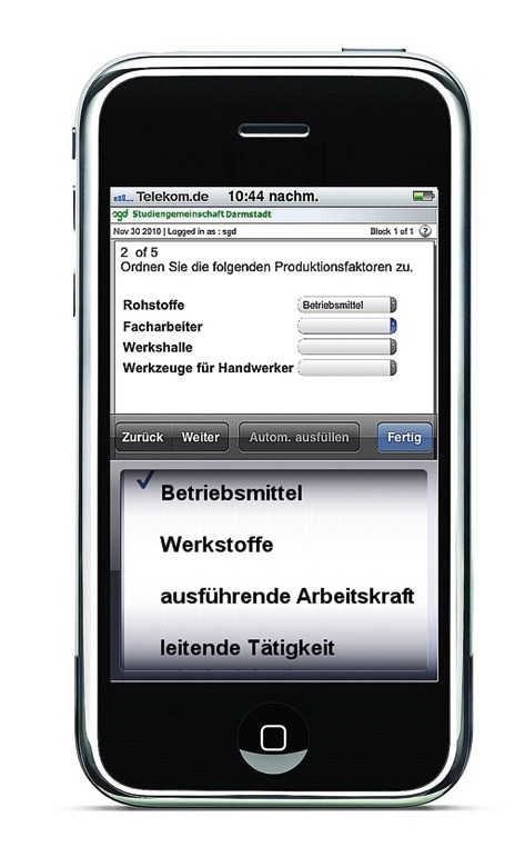 Studiengemeinschaft Darmstadt (SGD) startet erste Lern-Apps / Mobiler Online-Campus waveLearn hilft, im Fernstudium den eigenen Wissensstand per Smartphone zu überprüfen (mit Bild)