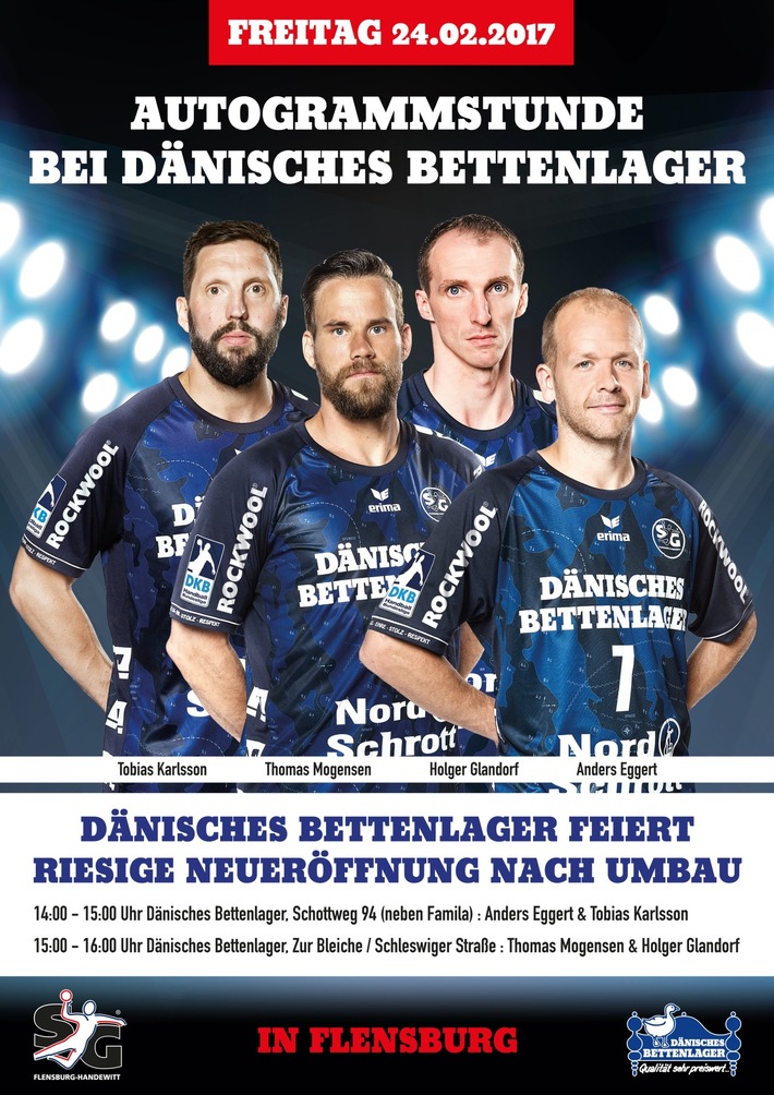 Countdown läuft: Freitag großes Wiedereröffnungs-Event bei DÄNISCHES BETTENLAGER in Flensburg mit Autogrammstunde von Spielern der SG Flensburg-Handewitt