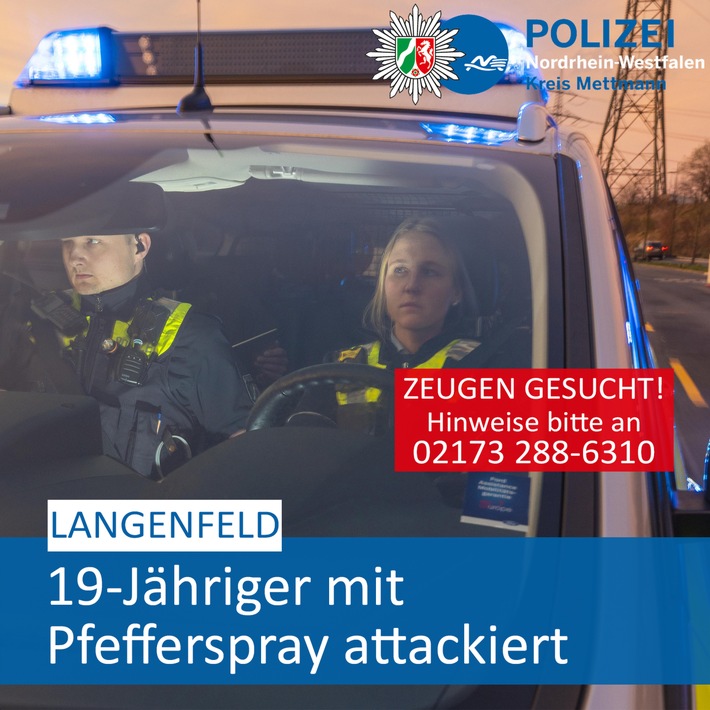POL-ME: 19-Jähriger mit Pfefferspray attackiert - Polizei ermittelt - Langenfeld - 2212068