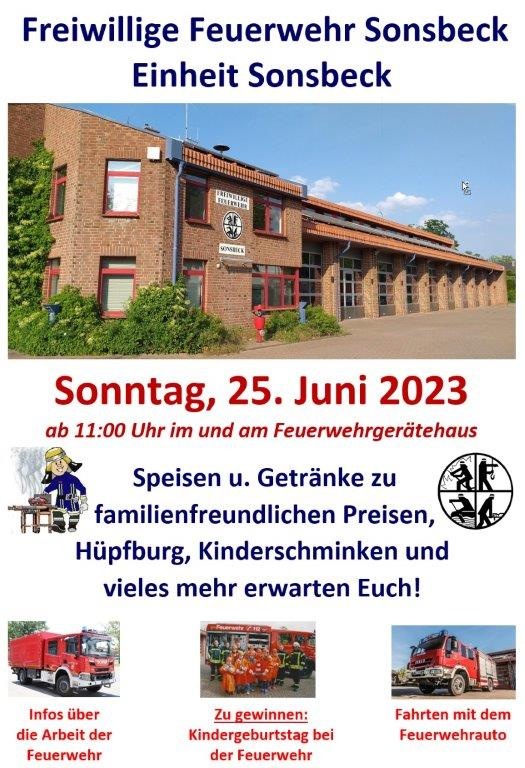 FW Sonsbeck: Familienfest der Einheit Sonsbeck am Sonntag, dem 25.06.2023