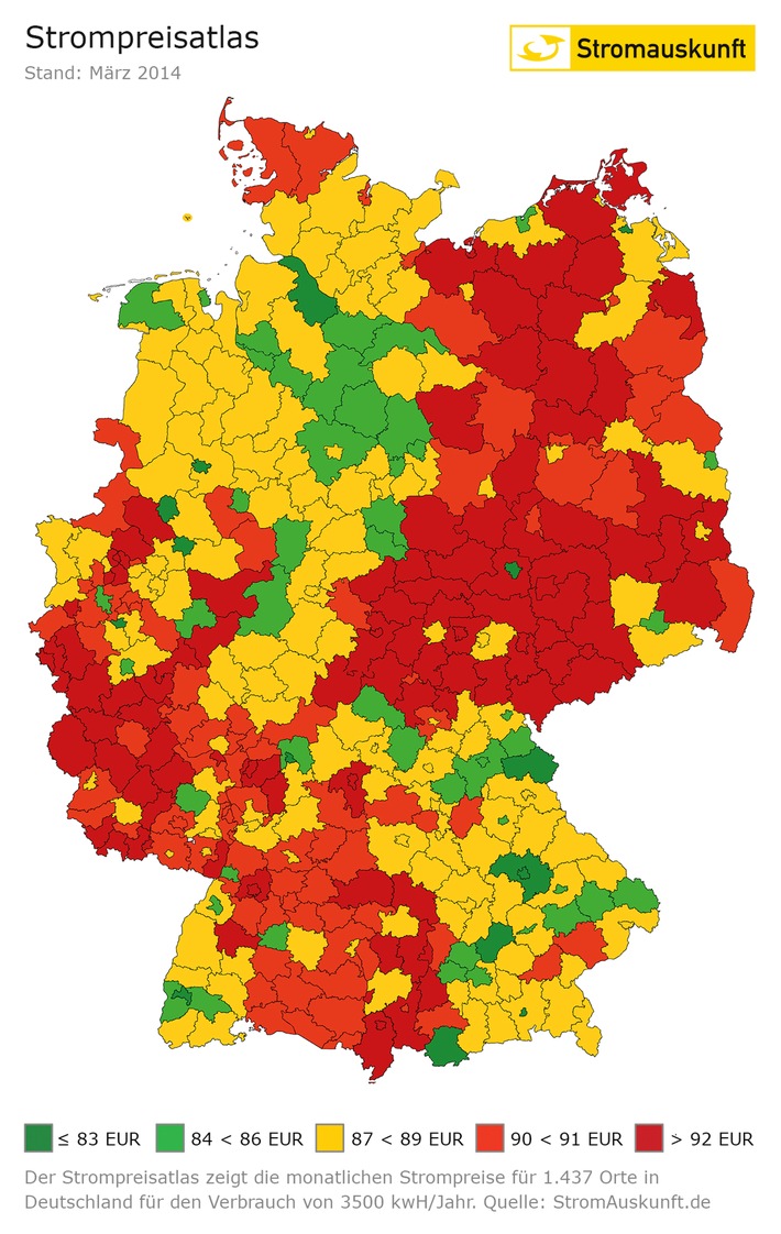 Studie: "Stromvergleich in Deutschland" / Vergleichende Analyse der Strompreise für 1437 Städte in Deutschland (FOTO)