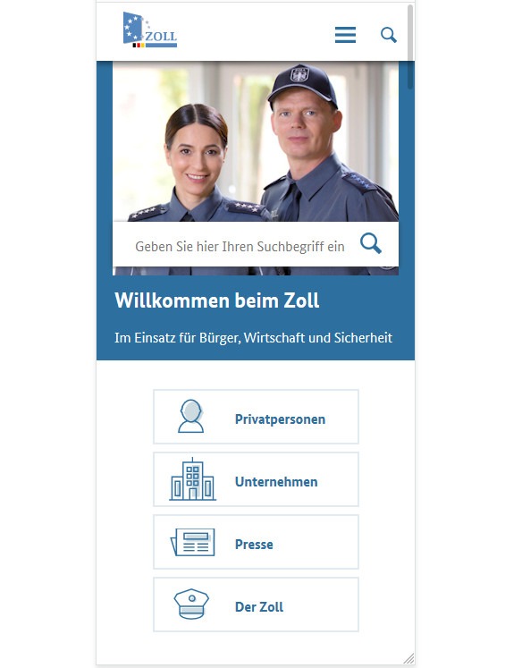 Website www.zoll.de im neuen Look - Fit für die mobile Nutzung