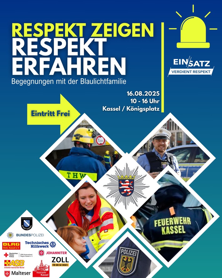 POL-KS: "Respekt zeigen- Respekt erfahren"- Begegnungen mit der Blaulichtfamilie am 16. August 2025 auf dem Kasseler Königsplatz