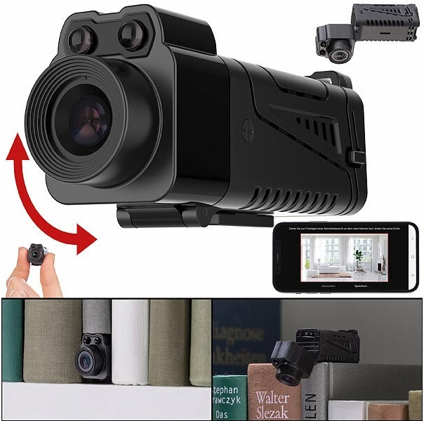 Winzige Kamera - ideal für Modellbau und POV-Aufnahmen: Somikon WLAN-Micro-Kamera DV-325.mini, Full HD, 90° neigbar, Powerbank, IR-Nachtsicht, App