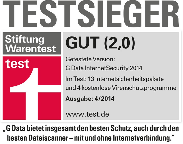 G Data InternetSecurity ist Testsieger bei Stiftung Warentest (FOTO)