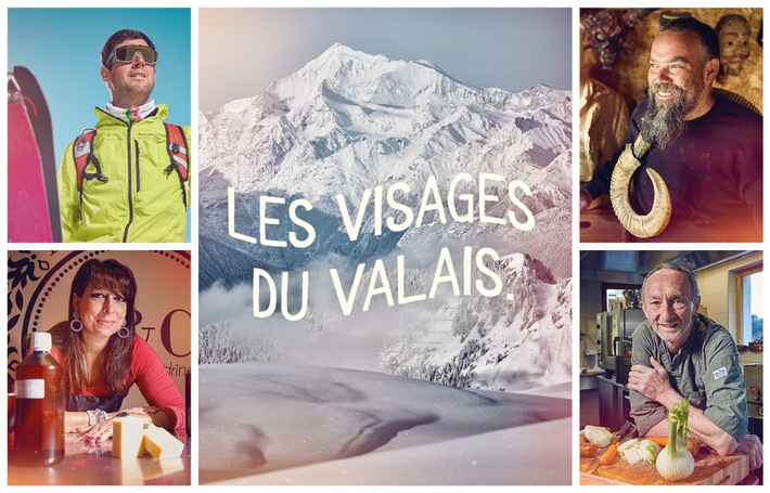 Les Visages du Valais - Klaus (cuisinier), Hugo (sculpteur), Yannick (rando-parcs) et Sandrine (cosmétiques naturelles).