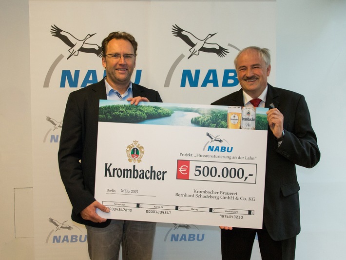 Krombacher spendet für den Naturschutz - NABU erhält 500.000 Euro für die Flussrenaturierung an der Lahn