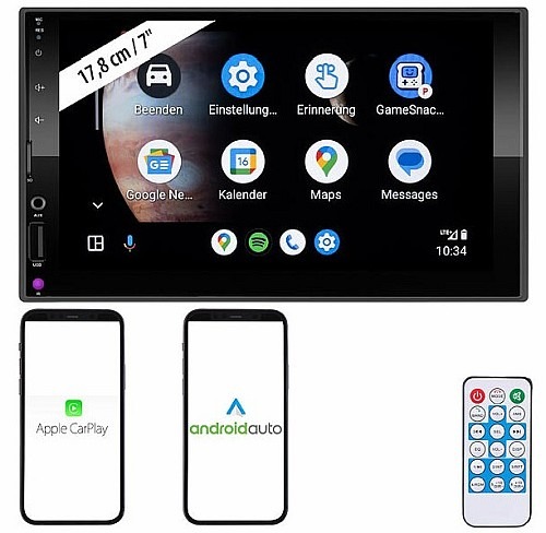Bestes Entertainment im Auto - mit Apps: ​Creasono 2-DIN-Autoradio CAS-3750.acp mit Wireless Apple Carplay & Android Auto, 17,8cm, MP5