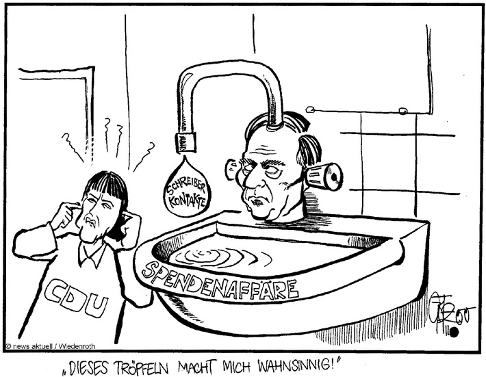 Karikatur von G. Wiedenroth für Dienstag, 01. 02. 2000: &quot;Wolfgang Schäuble erinnert sich&quot;