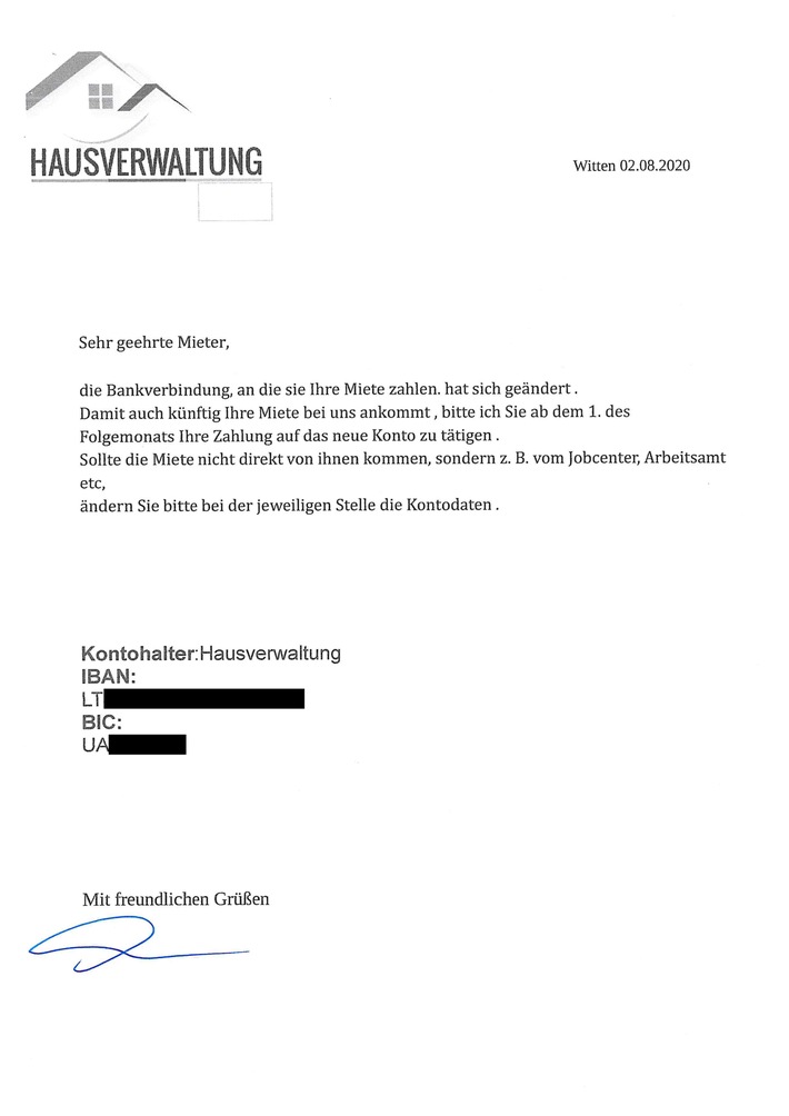 POL-BO: Wenn sie Post von der "Hausverwaltung" bekommen: Achtung!