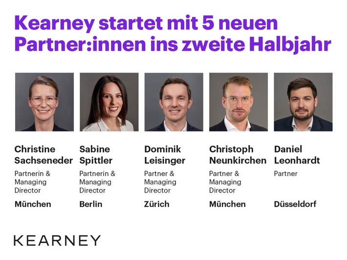 Strategieberatung Kearney startet mit fünf neuen Partnerinnen und Partnern ins zweite Halbjahr