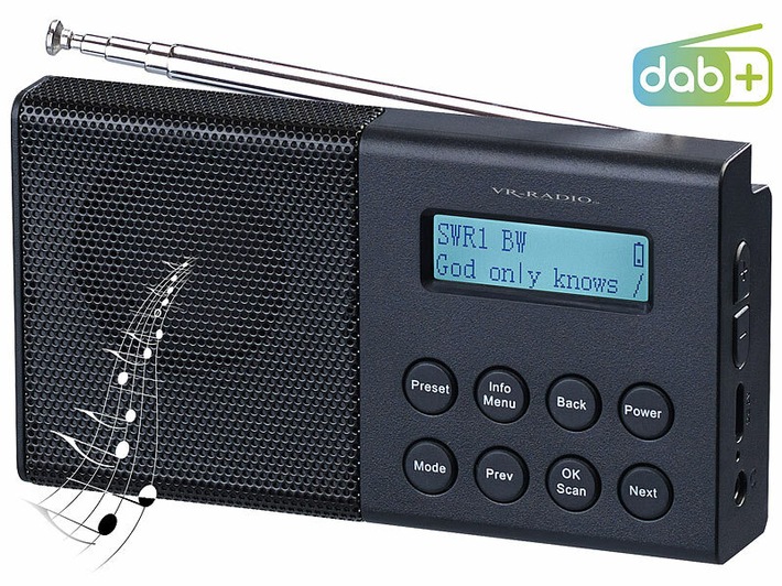 Günstiger Einstieg zum 100. Geburtstag des Radios mit dem digitalen DAB+/FM-Taschenradio DOR-290 mit Bluetooth 5, Wecker, Display, RDS von VR-Radio