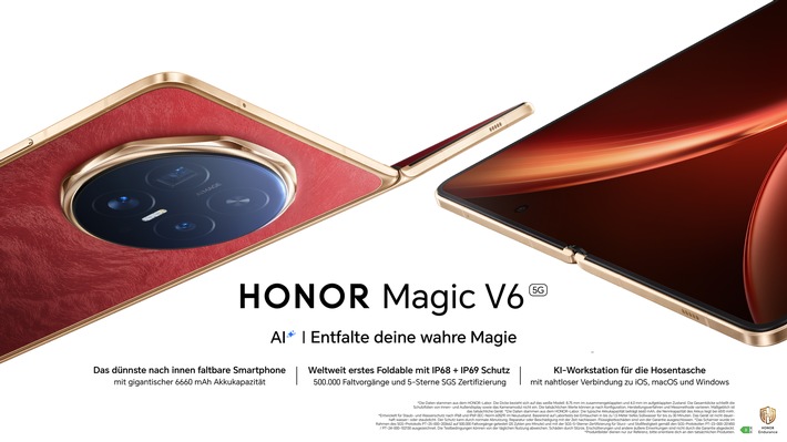 HONOR Magic V6: Ultraschlankes KI-Foldable-Flaggschiff vereint Leistung mit geräteübergreifender Produktivität / Technologische Fortschritte bei Gehäusedicke, Akkukapazität und Systemleistung
