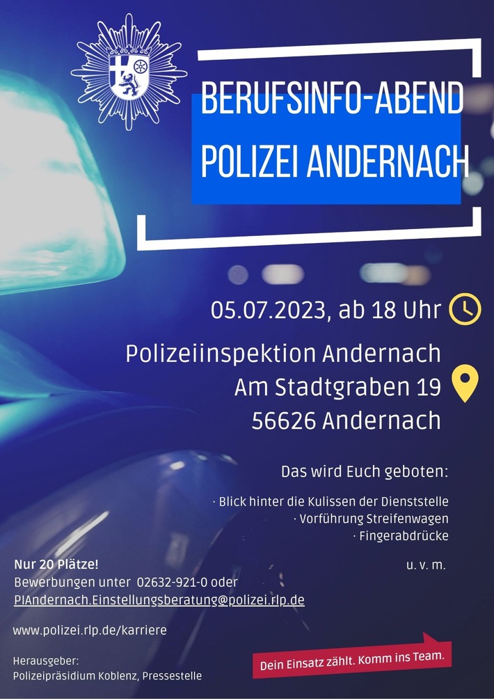 POL-PPKO: Berufsinfo-Abend der Polizei Andernach am 05.07.2023