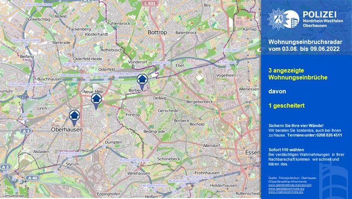 POL-OB: Einbrecher kommen durch den Garten oder das Treppenhaus - Wohnungseinbruchsradar für Oberhausen