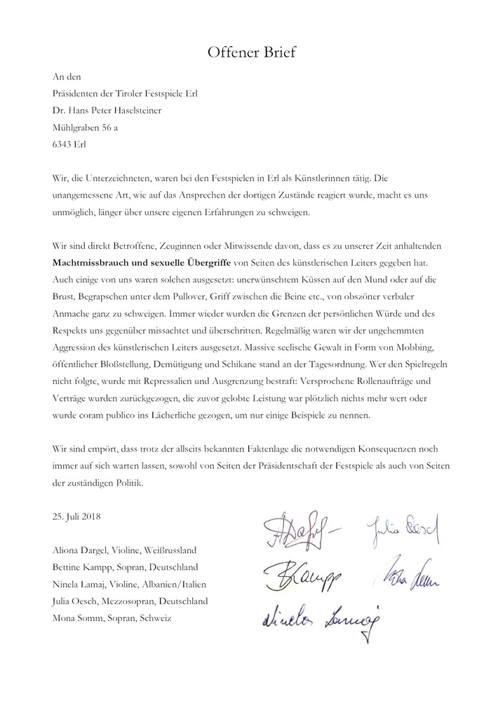 Offener Brief an den Präsidenten der Tiroler Festspiele Erl - ANHANG