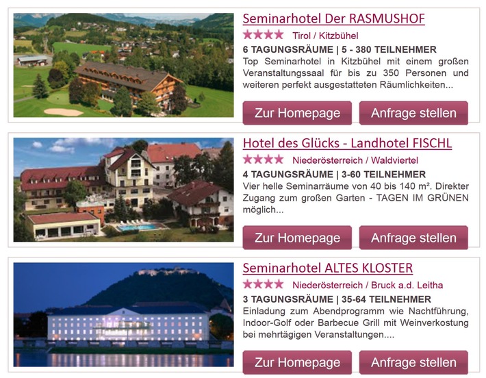 Neues ePortal für Seminar- und Tagungshotels in Österreich - BILD