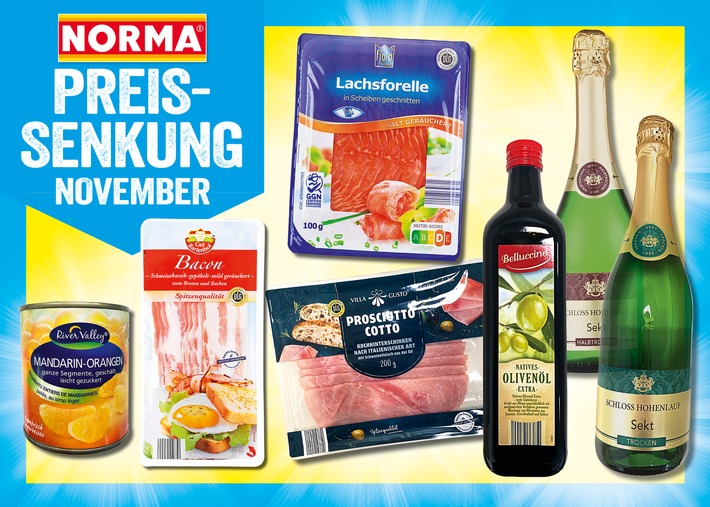 NORMA verkauft zum Abschluss des Monats November 2021 beliebte Alltagsprodukte um bis zu 22 Prozent billiger / Preissenkung beim Lebensmittel-Discounter aus Fürth/Nürnberg