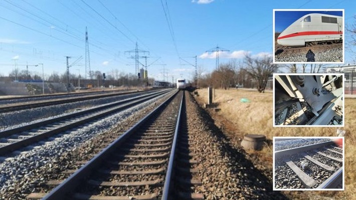 Bundespolizeidirektion München: Gefährlicher Eingriff in den Bahnverkehr: ICE kollidiert mit auf Gleis gelegtem Granitblock