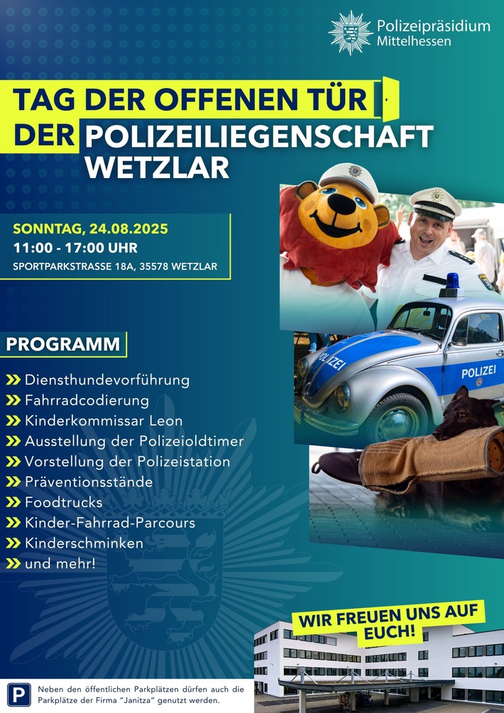 Mittelhessen: LAHN-DILL-KREIS: Die Polizei lädt zum Tag der offenen Tür in die Polizeistation Wetzlar ein