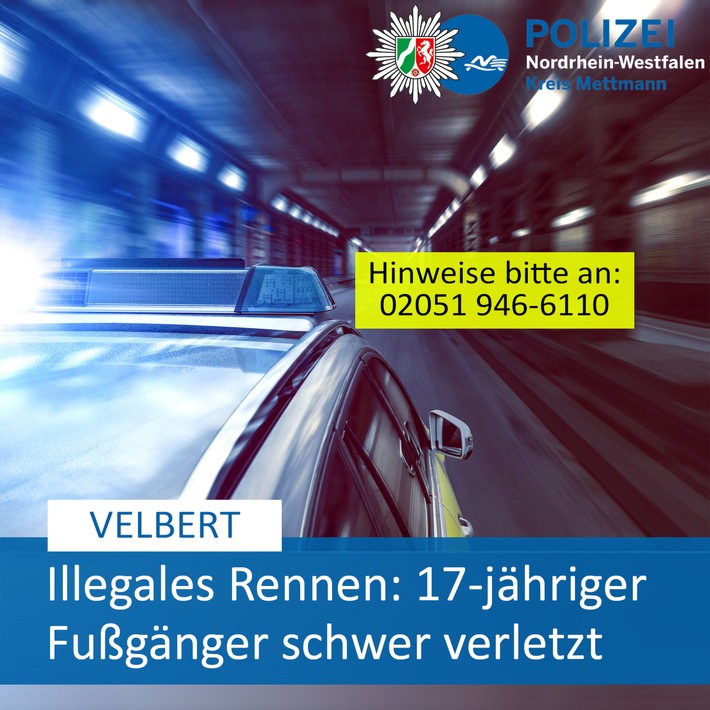 POL-ME: Verbotenes Kfz-Rennen: 17-jähiger unbeteiligter Fußgänger schwer verletzt - 2505002