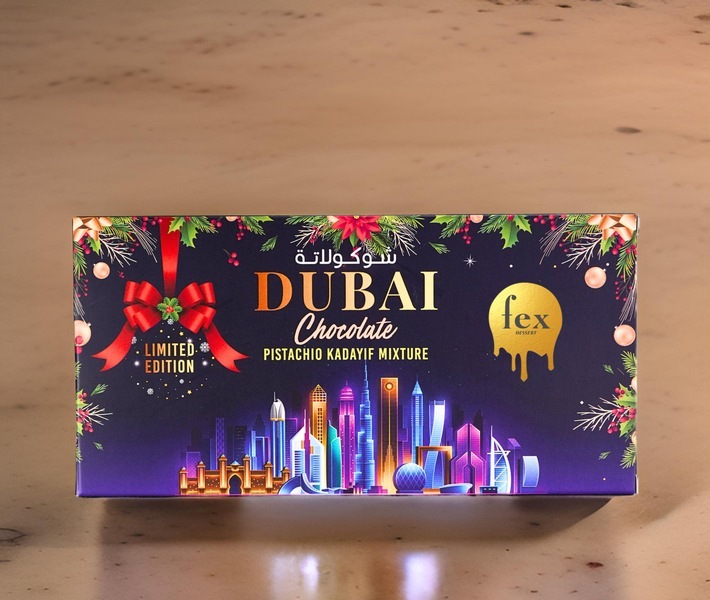 Limitierte Weihnachtsauflage der originalen  FEX Dubaischokolade / Weiterer Text über ots und www.presseportal.de/nr/177794 / Die Verwendung dieses Bildes für redaktionelle Zwecke ist unter Beachtung aller mitgeteilten Nutzungsbedingungen zulässig und dann auch honorarfrei. Veröffentlichung ausschließlich mit Bildrechte-Hinweis.
