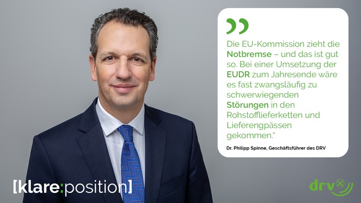 DRV bewertet Verschiebung des Anwendungsstarts für EUDR als zwingend notwendig I &quot;Gewonnene Zeit muss sinnvoll genutzt werden &quot;