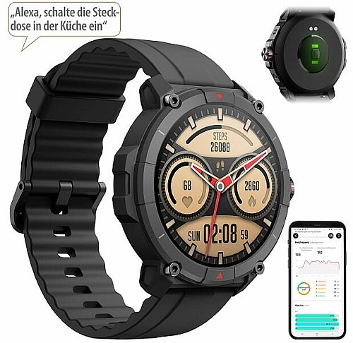 Stylisch, smart und effektiv trainieren: newgen medicals GPS-Fitness-Uhr SW-510 mit Full-Touch-Glas-Display, Freisprechen, SpO2