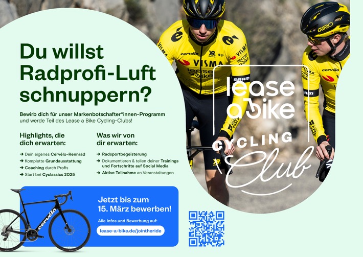 Radprofi-Luft schnuppern: Lease a Bike startet gemeinsam mit Team Visma I Lease a Bike das Programm "Lease a Bike Cycling Club" und macht Radsportbegeisterte zu Markenbotschafter*innen