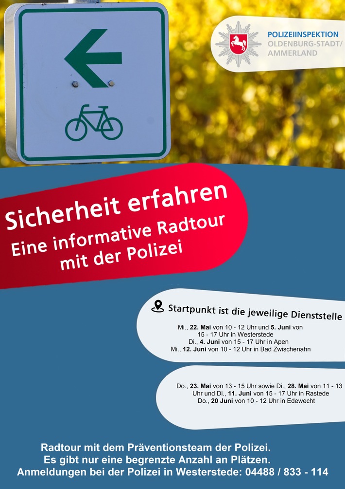 POL-OL: Polizei im Ammerland: Sicherheit erfahren - Eine informative Radtour mit der Polizei